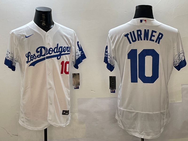 Men Los Angeles Dodgers #10 Turner White City Edition Elite Nike 2025 MLB Jersey style 5